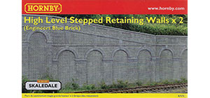 R7375 - Hornby High Stepped Arched Retaining Walls x 2 (Engineers Blue Brick)