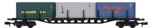 Arnold N Guage Model Railway - Hornby International - HN6018 DB container waggon. Loaded with 3 x box containers