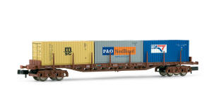 Arnold N Guage Model Railway - Hornby International - HN6105 Flat wagon loaded with 3 containers, RENFE