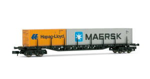 Arnold N Guage Model Railway - Hornby International - HN6118 Container wagon, type Sgjs716, loaded with 20’ container “Hapag-Lloyd” and 40’ container “MAERSK