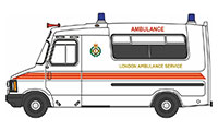76HAN002 - Oxford Diecast Bedford CF Hanlon Ambulance London Ambulance Service (OFAH)